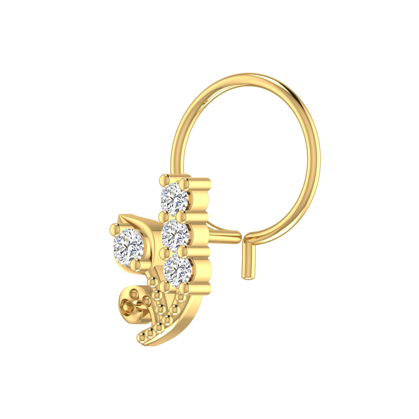 14K Gold Ornate Floral and Vine Design 0.08ct Natural Diamond Nose Pin.
