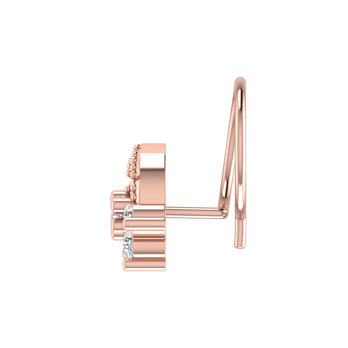 14K Gold Floral and Layered Arch Design 0.11ct Natural Diamond Nose Pin