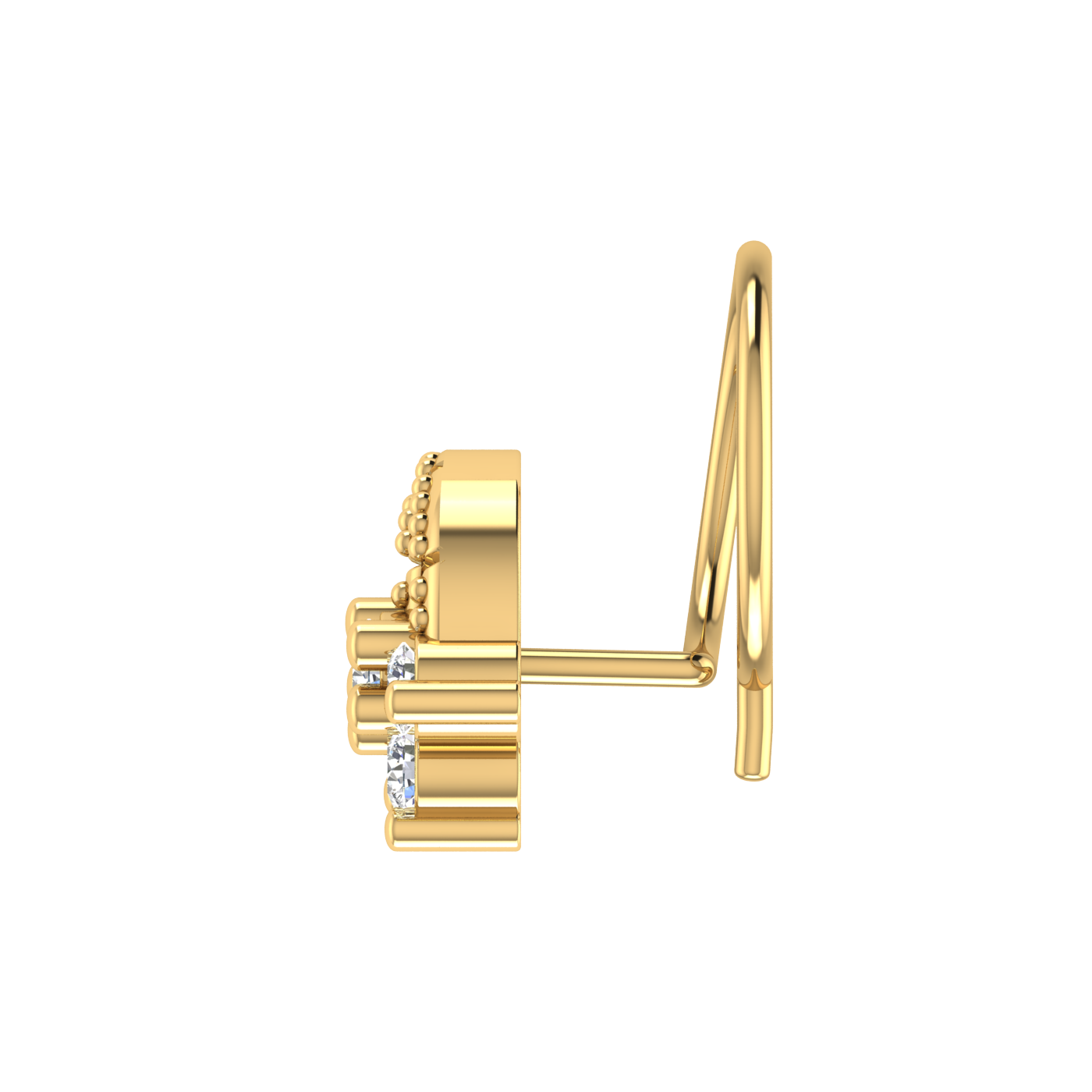 14K Gold Floral and Layered Arch Design 0.11ct Natural Diamond Nose Pin