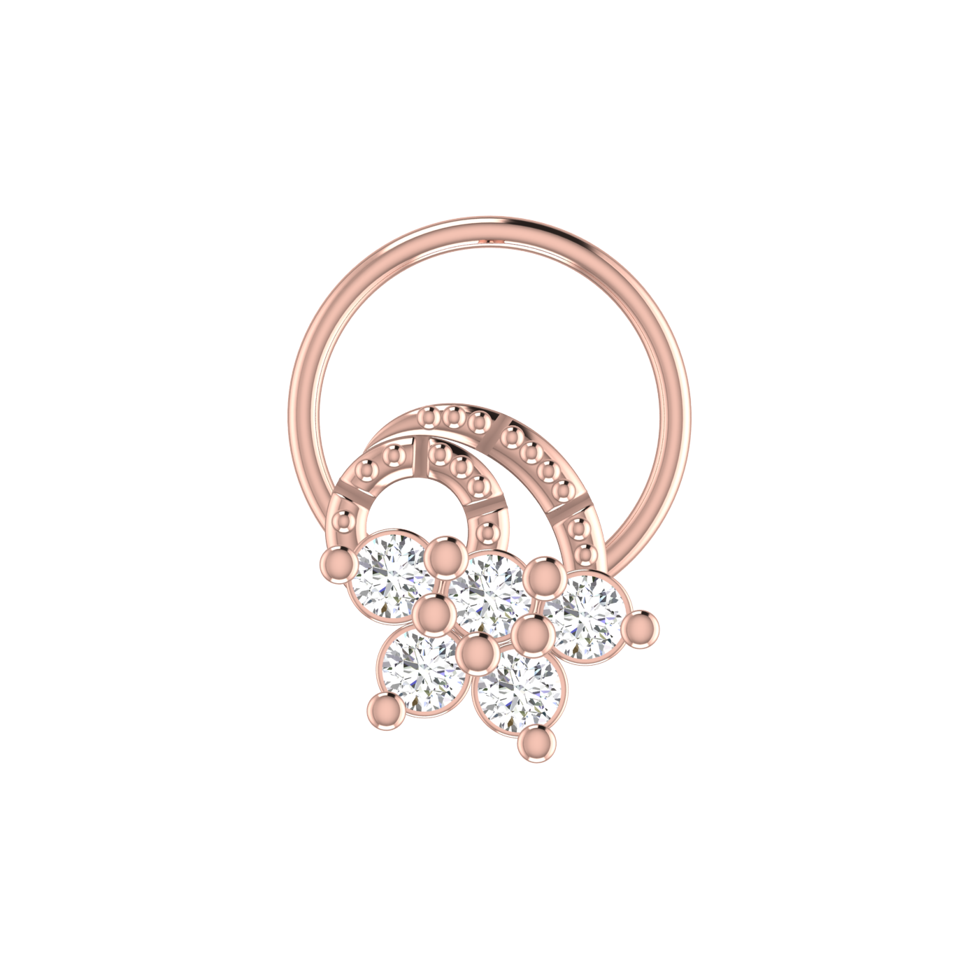 14K Gold Floral and Layered Arch Design 0.11ct Natural Diamond Nose Pin