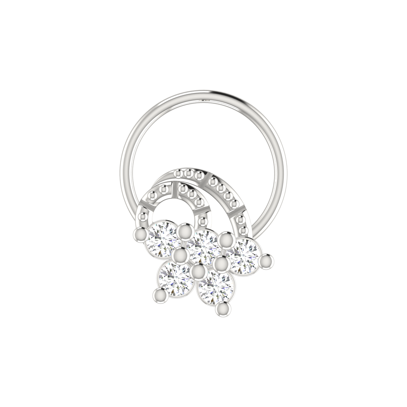 14K Gold Floral and Layered Arch Design 0.11ct Natural Diamond Nose Pin