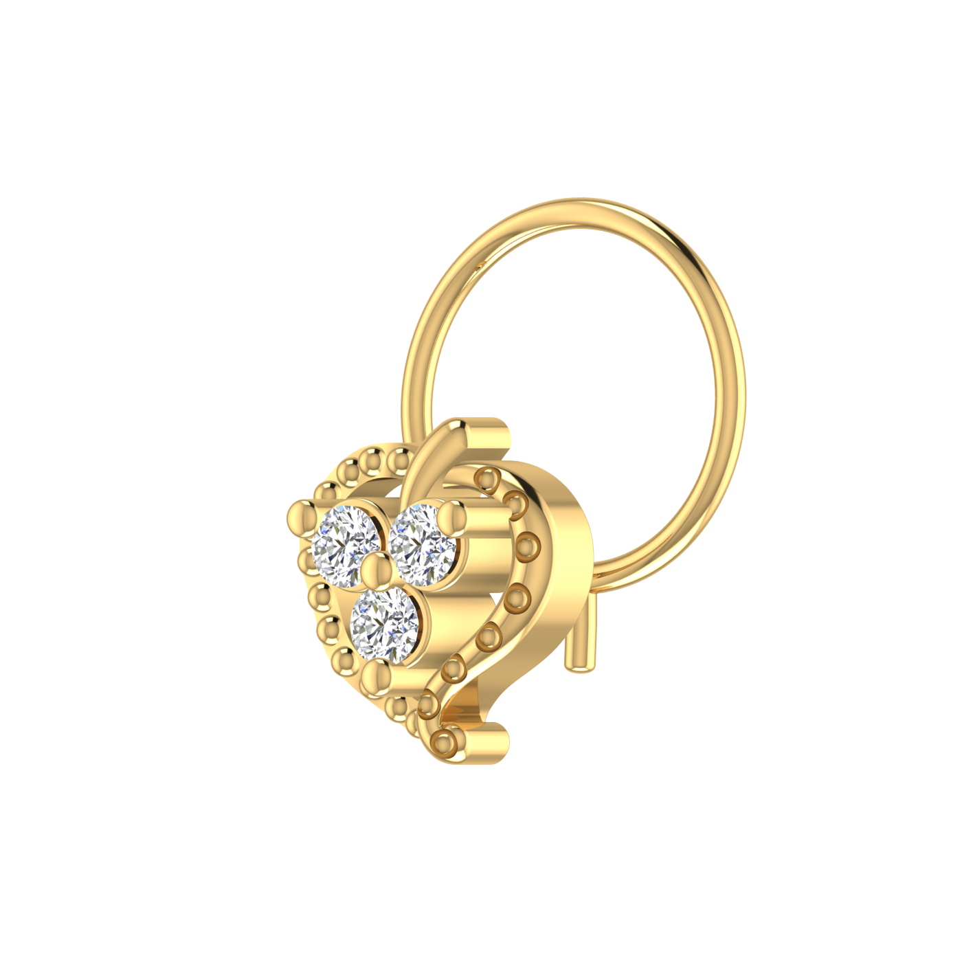 14K Gold Heart-Shaped Floral Design 0.06 Ct  Natural Diamond Nose Pin