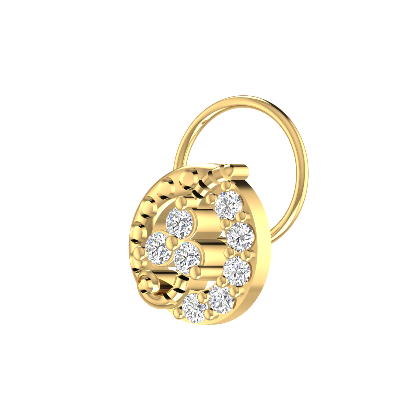 14K Gold Crescent-Shaped Floral Design 0.16 Ct Natural Diamond Nose Pin
