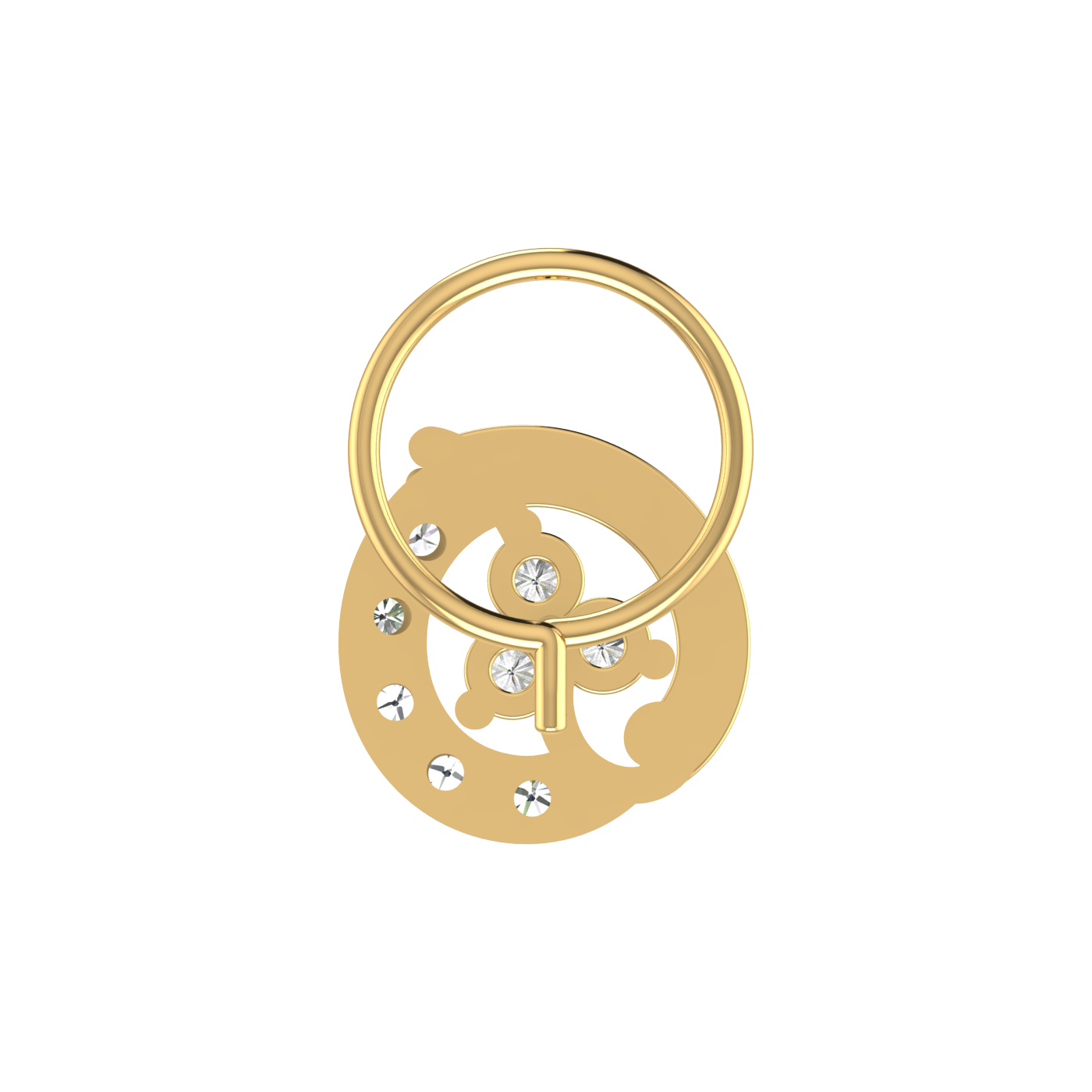 14K Gold Crescent-Shaped Floral Design 0.16 Ct Natural Diamond Nose Pin