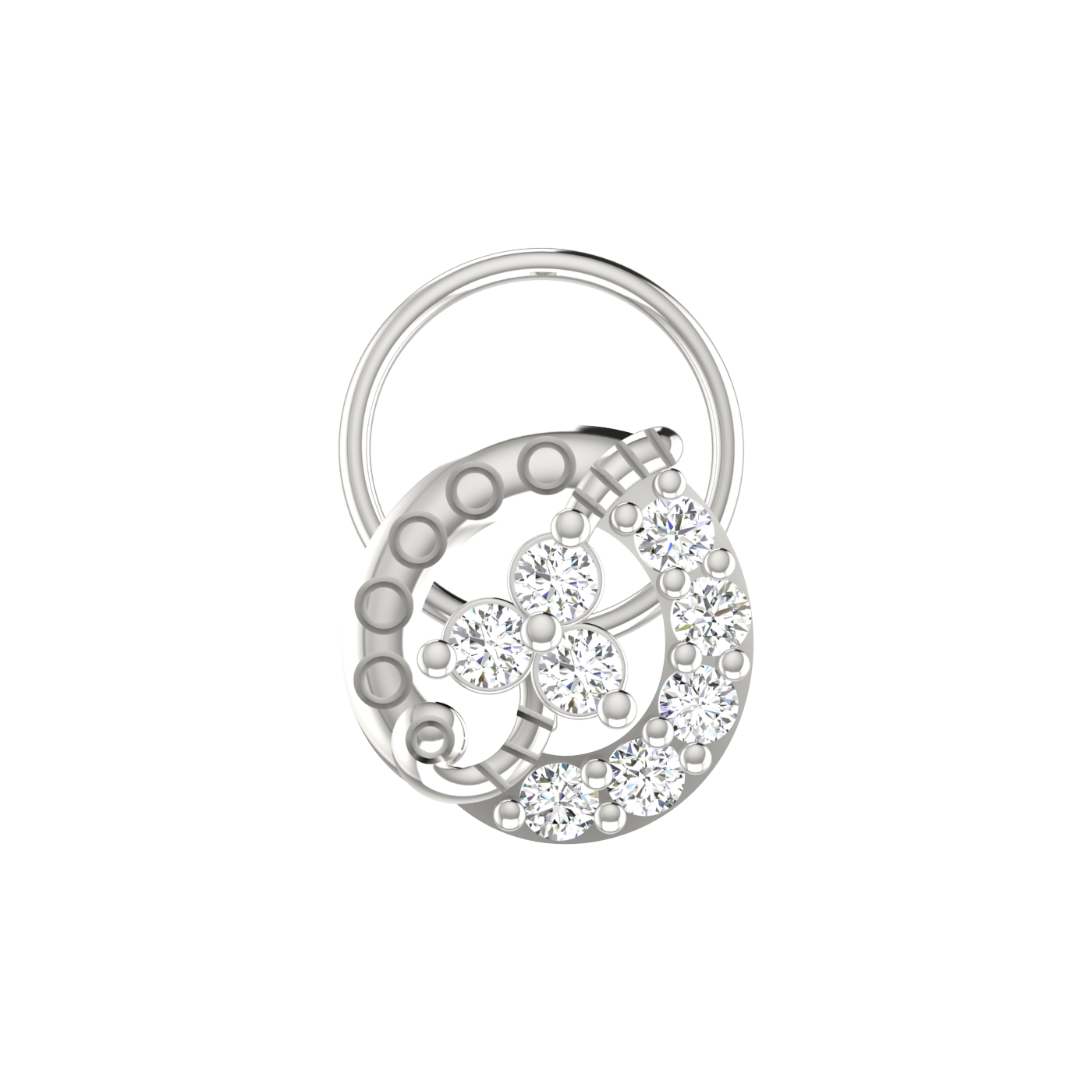 14K Gold Crescent-Shaped Floral Design 0.16 Ct Natural Diamond Nose Pin