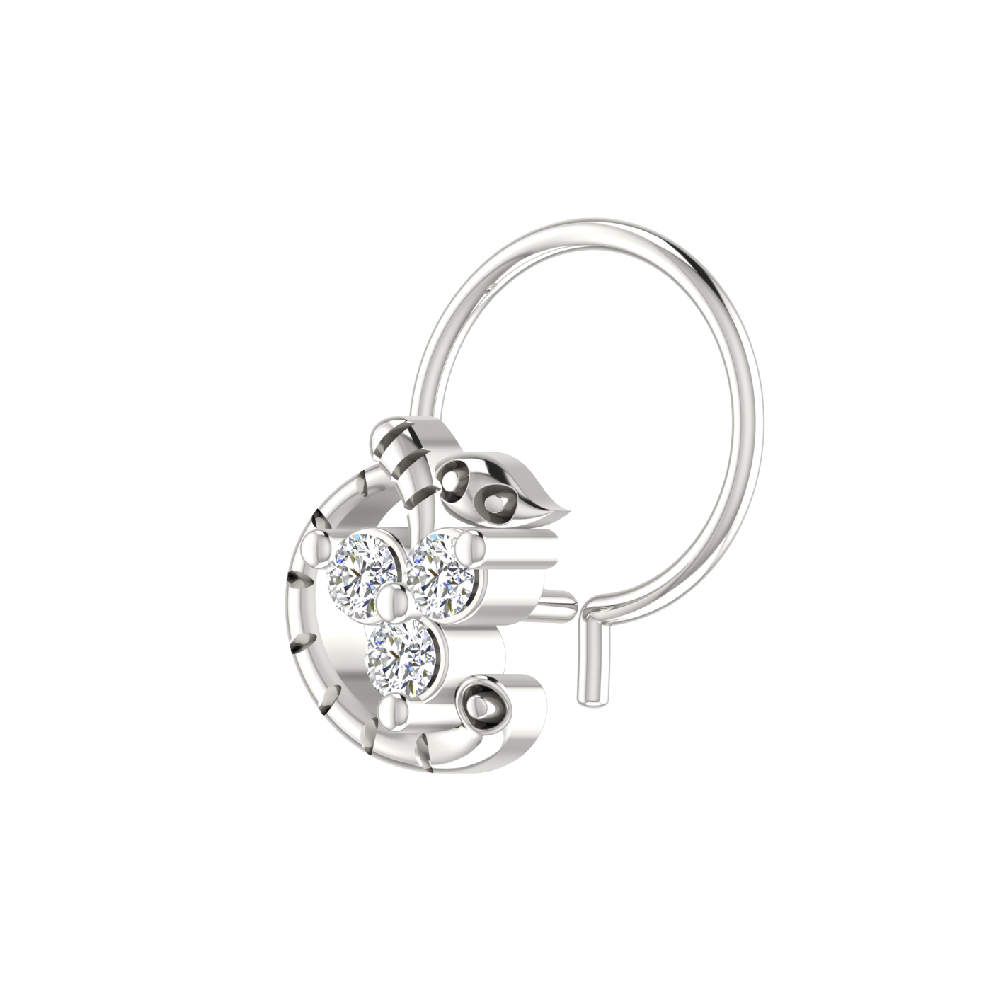 14K Gold Floral & Abstract Design 0.06ct Lab Grown Diamond Nose Pin