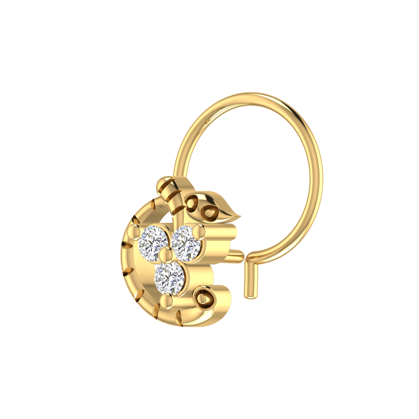 14K Gold Floral & Abstract Design 0.06ct Natural Diamond Nose Pin