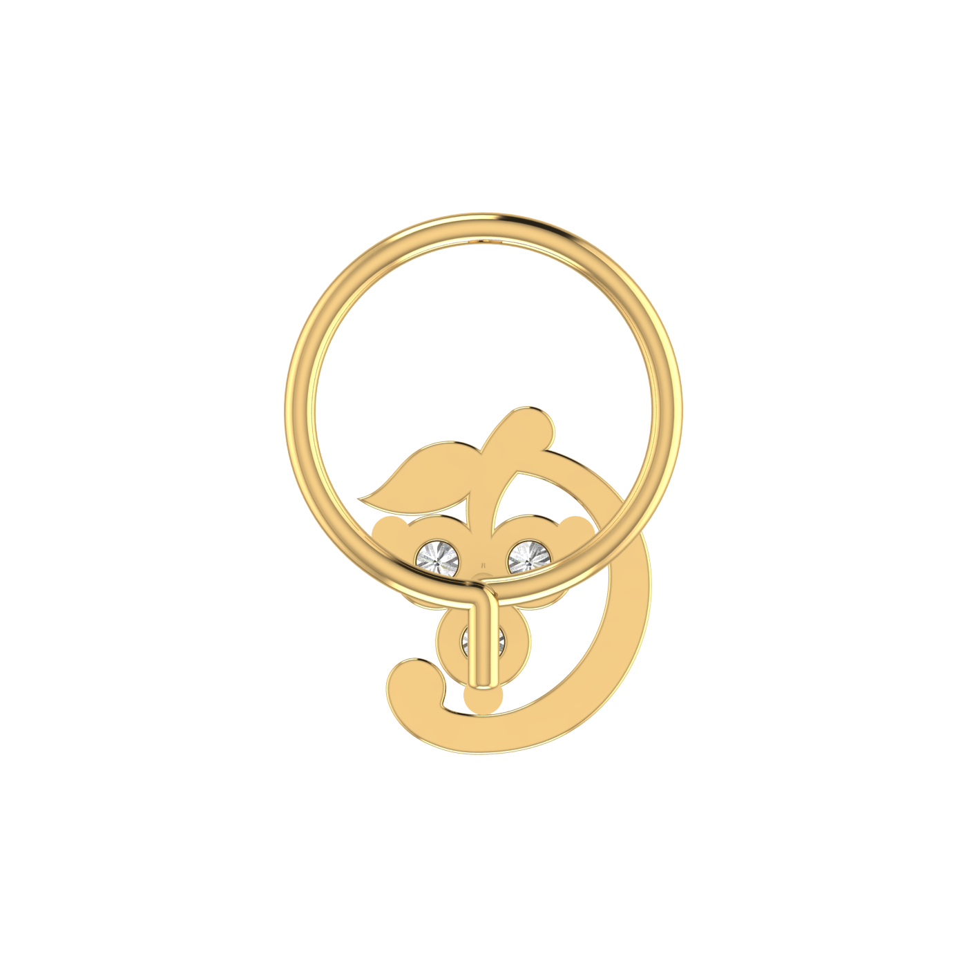 14K Gold Floral & Abstract Design 0.06ct Natural Diamond Nose Pin