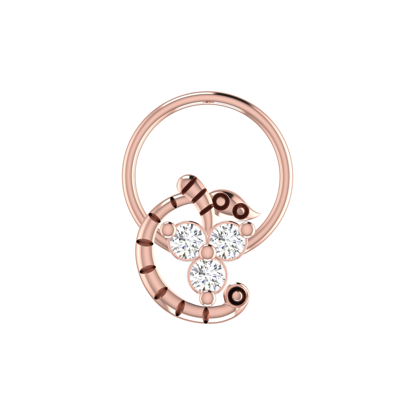 14K Gold Floral & Abstract Design 0.06ct Lab Grown Diamond Nose Pin