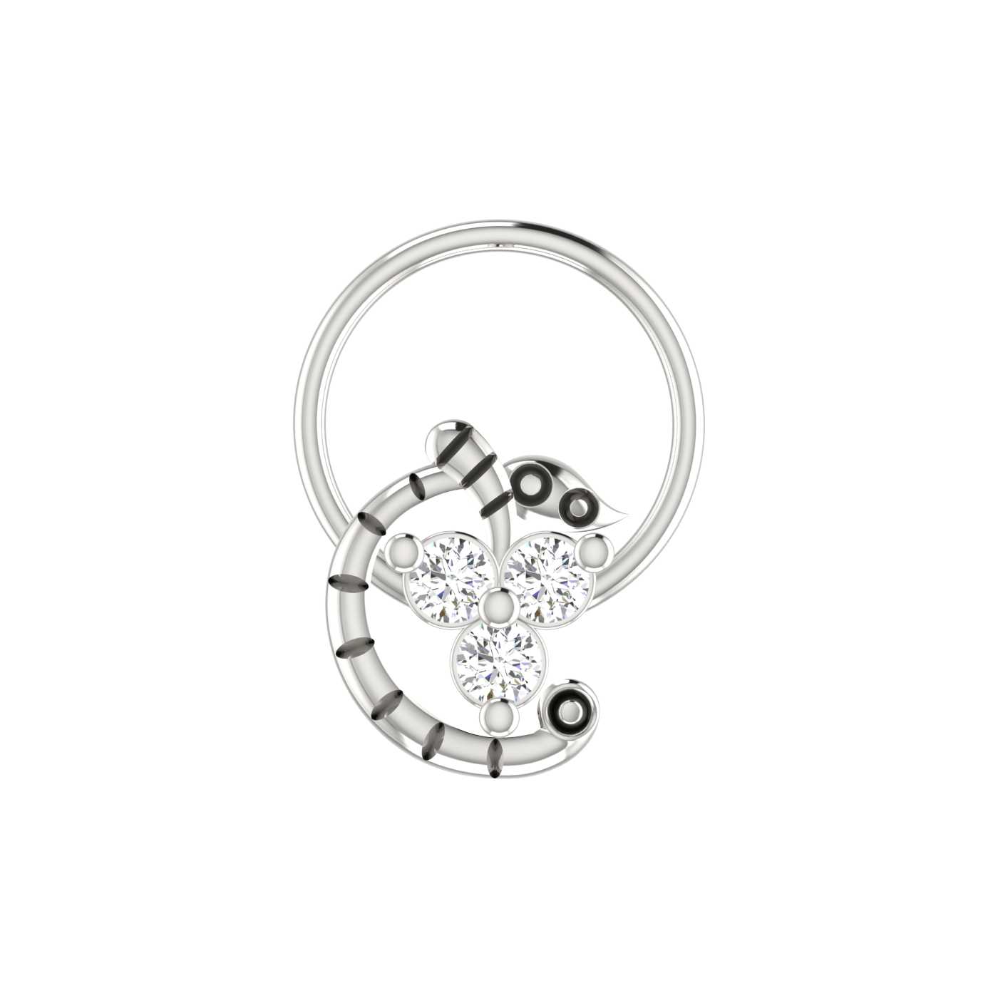 14K Gold Floral & Abstract Design 0.06ct Natural Diamond Nose Pin