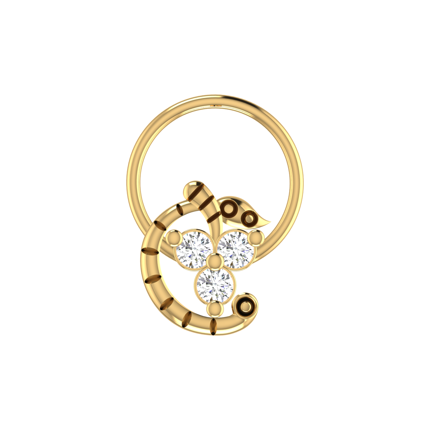 14K Gold Floral & Abstract Design 0.06ct Lab Grown Diamond Nose Pin