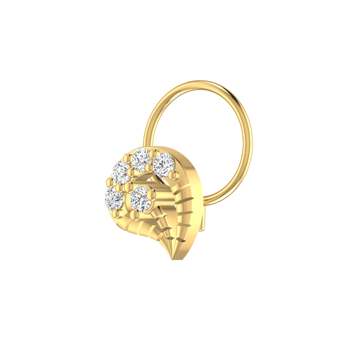 14K Gold Floral & Paisley-Shaped Design  0.1ct Natural Diamond Nose Pin