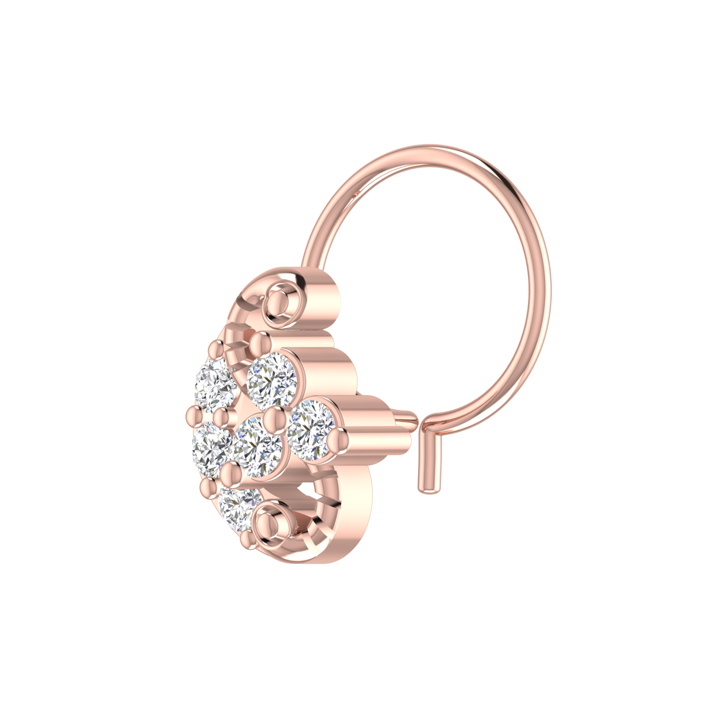 14K Gold Floral Cascade Design 0.12ct Natural Diamond Nose Pin