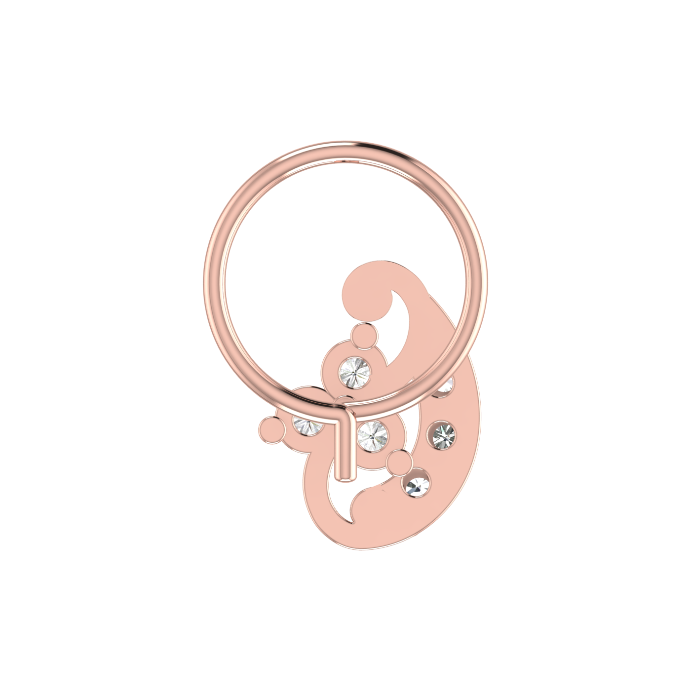 14K Gold Floral Cascade Design 0.12ct Natural Diamond Nose Pin