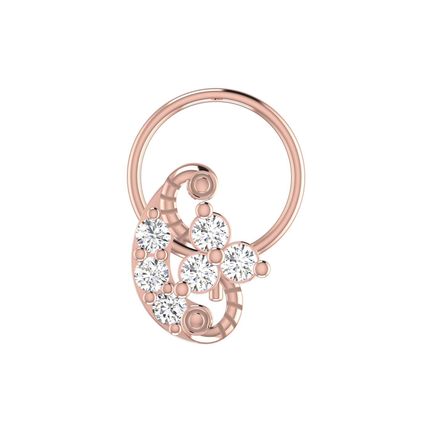 14K Gold Floral Cascade Design 0.12ct Natural Diamond Nose Pin