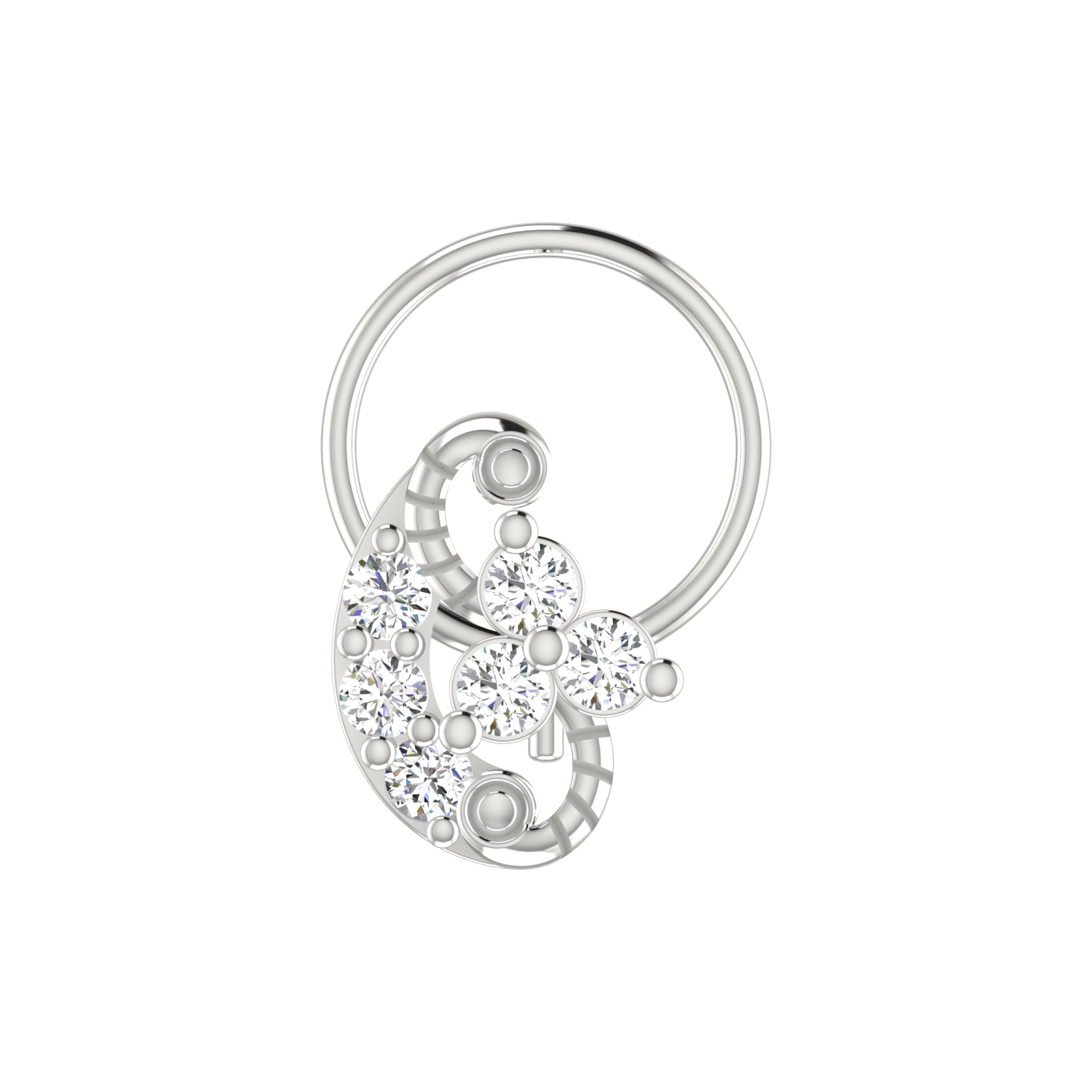 14K Gold Floral Cascade Design 0.12ct Natural Diamond Nose Pin