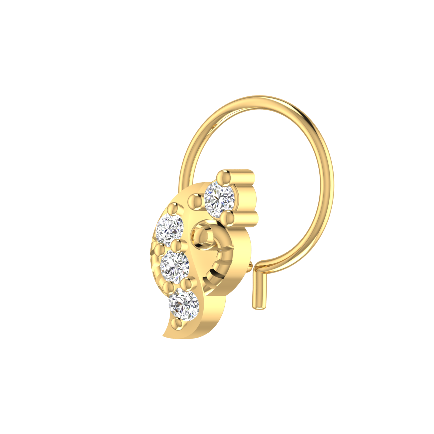 14K Gold Mystic Wave Design 0.08ct Natural Diamond Nose Pin