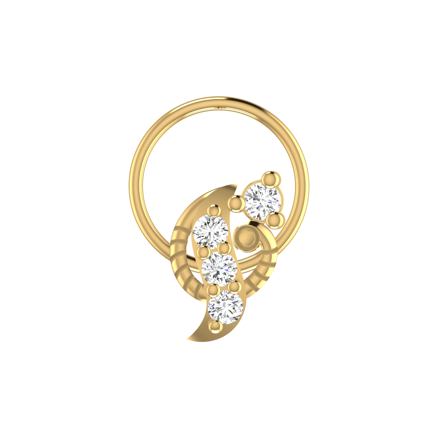 14K Gold Mystic Wave Design 0.08ct Natural Diamond Nose Pin