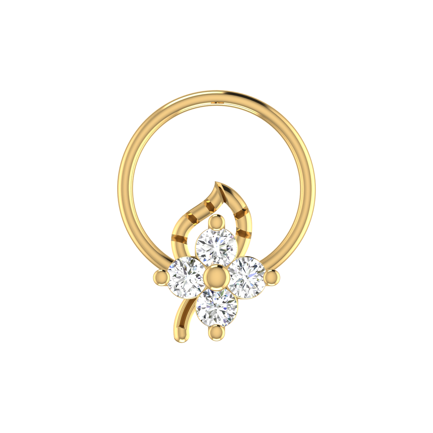 14K Gold Blossom Glow Design 0.08ct Natural Diamond Nose Pin