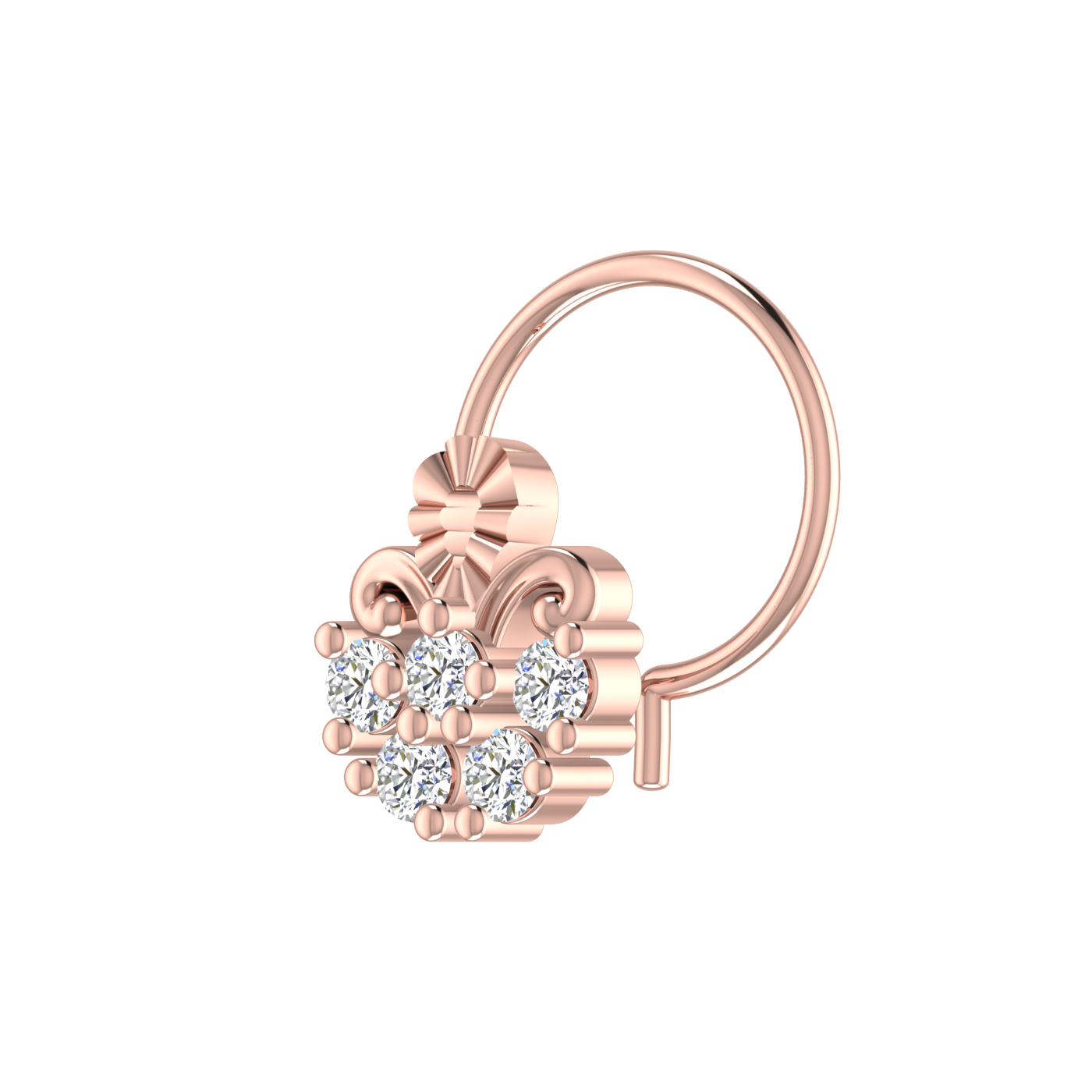 14K Gold Royal Fleur Design 0.1ct Natural Diamond Nose Pin