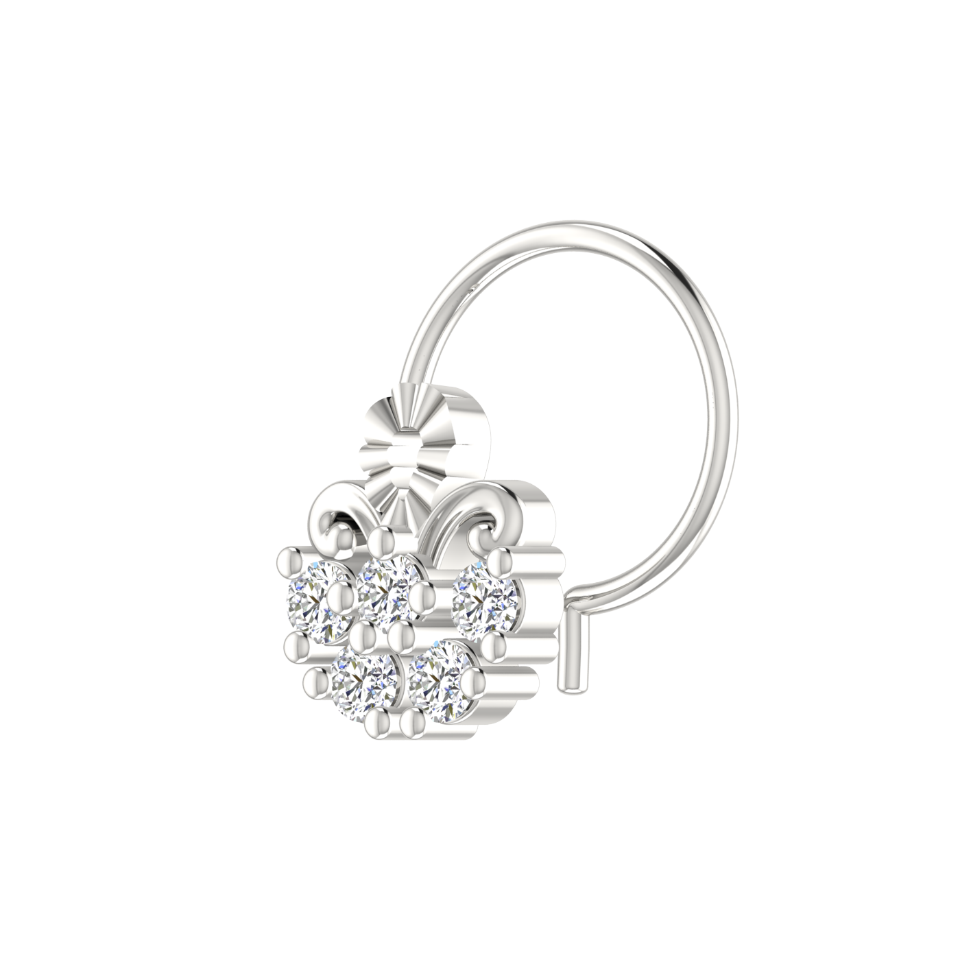 14K Gold Royal Fleur Design 0.1ct Natural Diamond Nose Pin