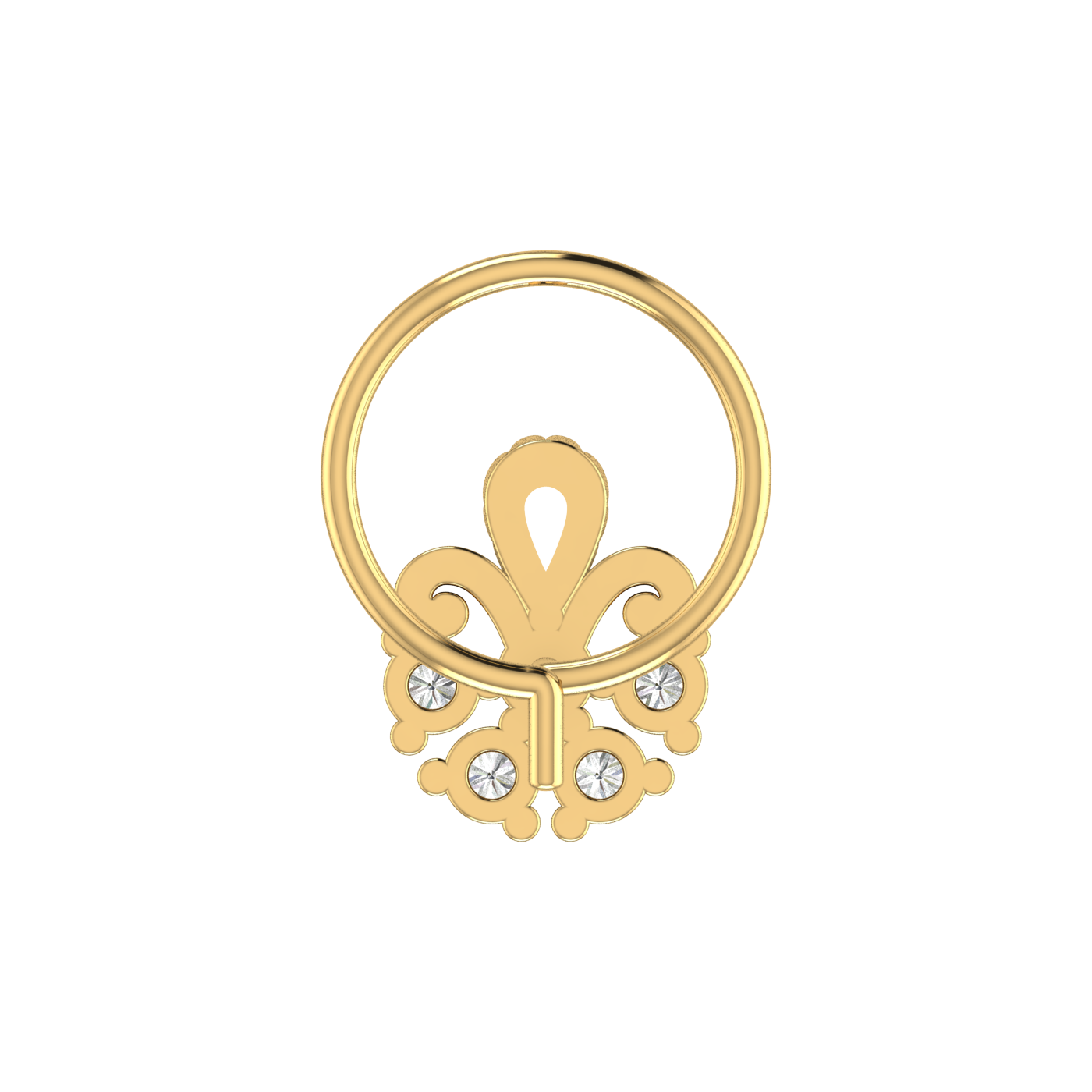 14K Gold Royal Fleur Design 0.1ct Natural Diamond Nose Pin