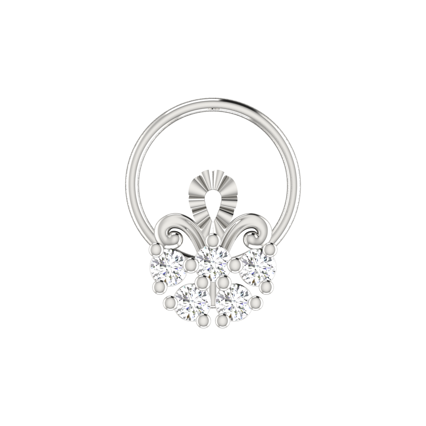 14K Gold Royal Fleur Design 0.1ct Natural Diamond Nose Pin