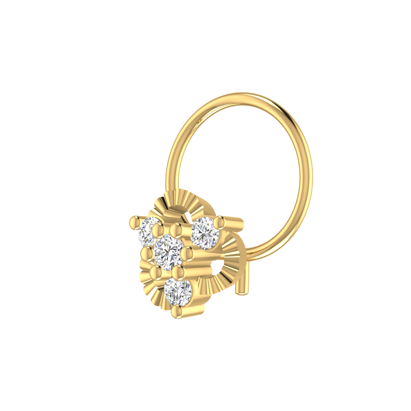 14K Gold Sunburst Elegance Design 0.09ct Natural Diamond Nose Pin