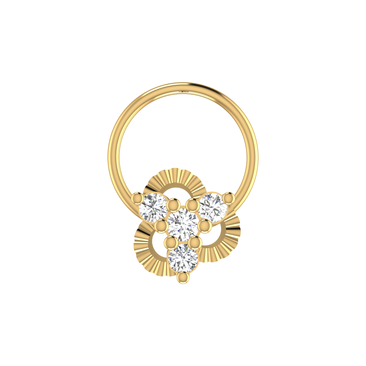 14K Gold Sunburst Elegance Design 0.09ct Natural Diamond Nose Pin