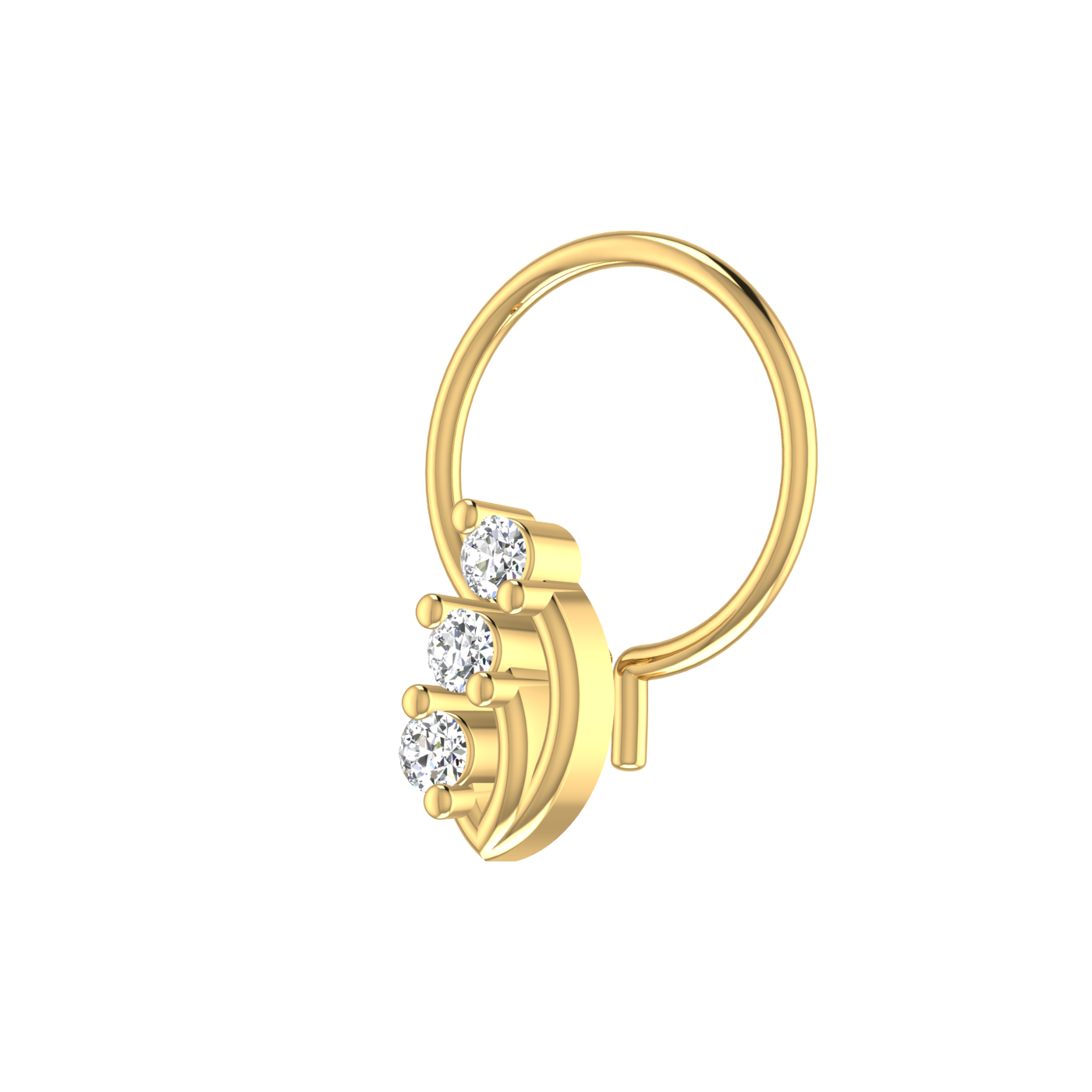 14K Gold Trinity Sparkle Design 0.054ct Natural Diamond Nose Pin