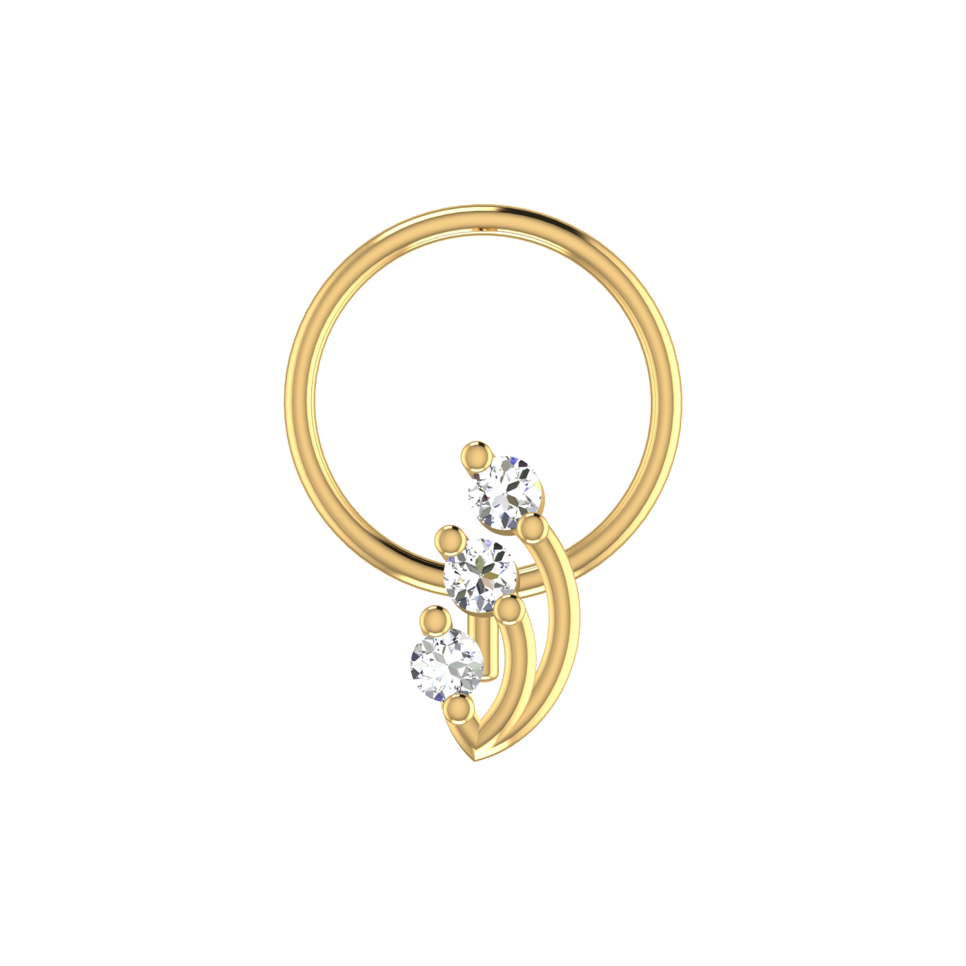 14K Gold Trinity Sparkle Design 0.054ct Natural Diamond Nose Pin