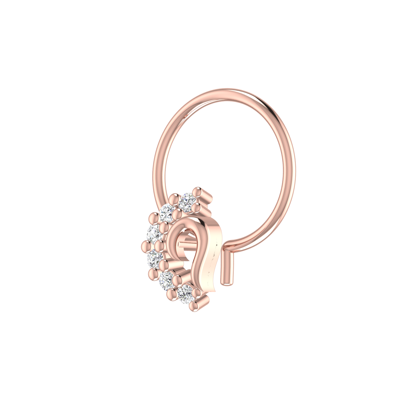 14K Gold Golden Cascade Design 0.048ct Natural Diamond Nose Pin