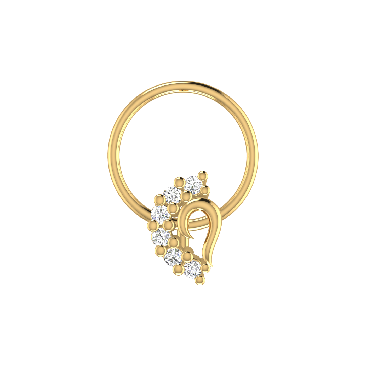 14K Gold Golden Cascade Design 0.048ct Natural Diamond Nose Pin
