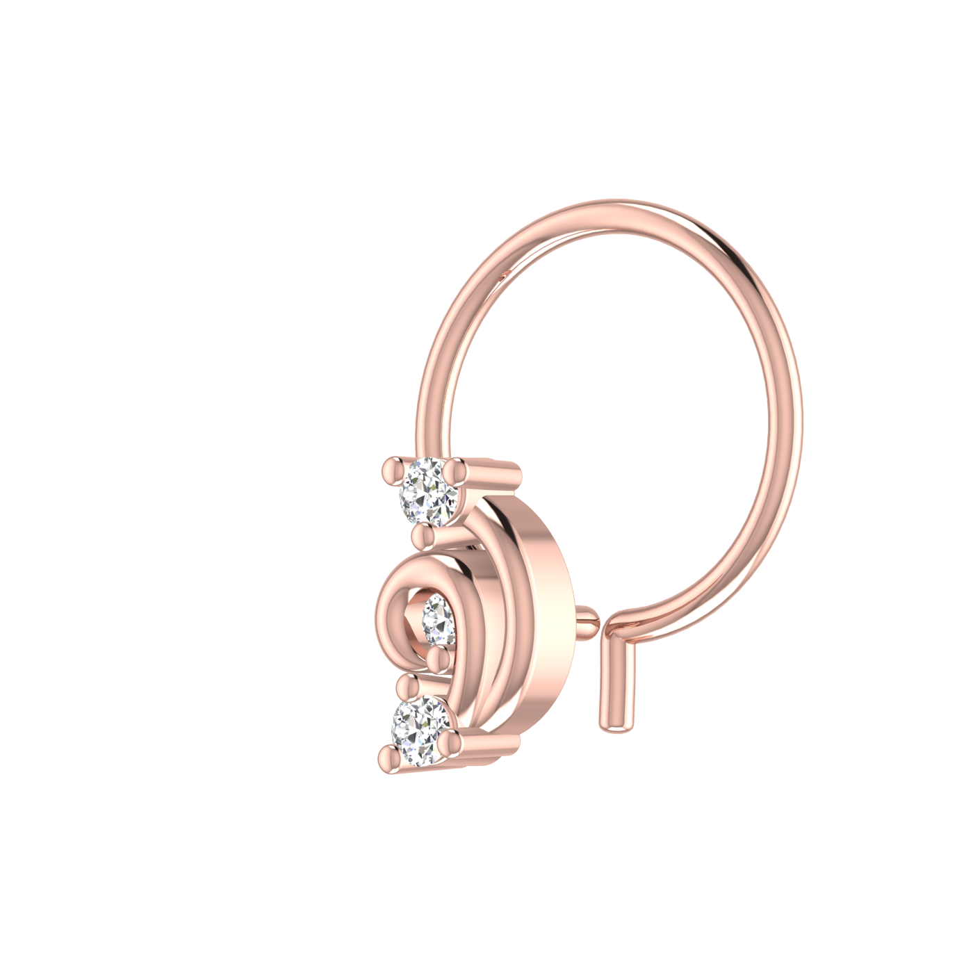 14K Gold Spiral Gleam Design 0.037ct Natural Diamond Nose Pin