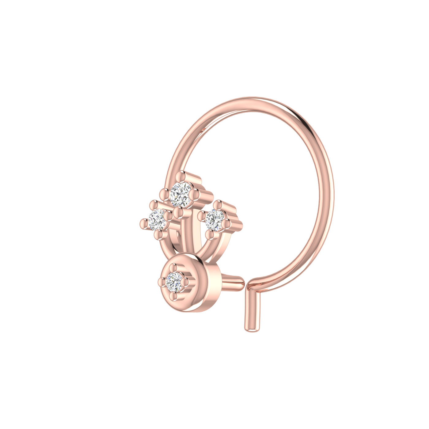 14K Gold Royal Bloom Design 0.02ct Lab Grown Diamond Nose Pin