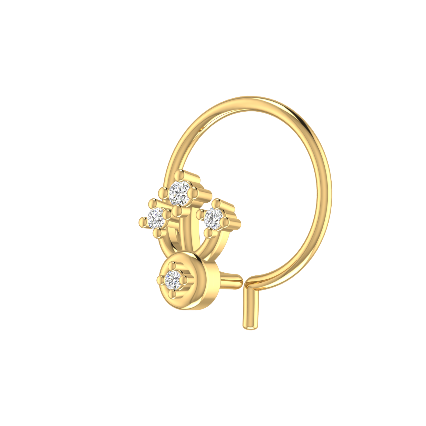 14K Gold Royal Bloom Design 0.02ct Natural Diamond Nose Pin