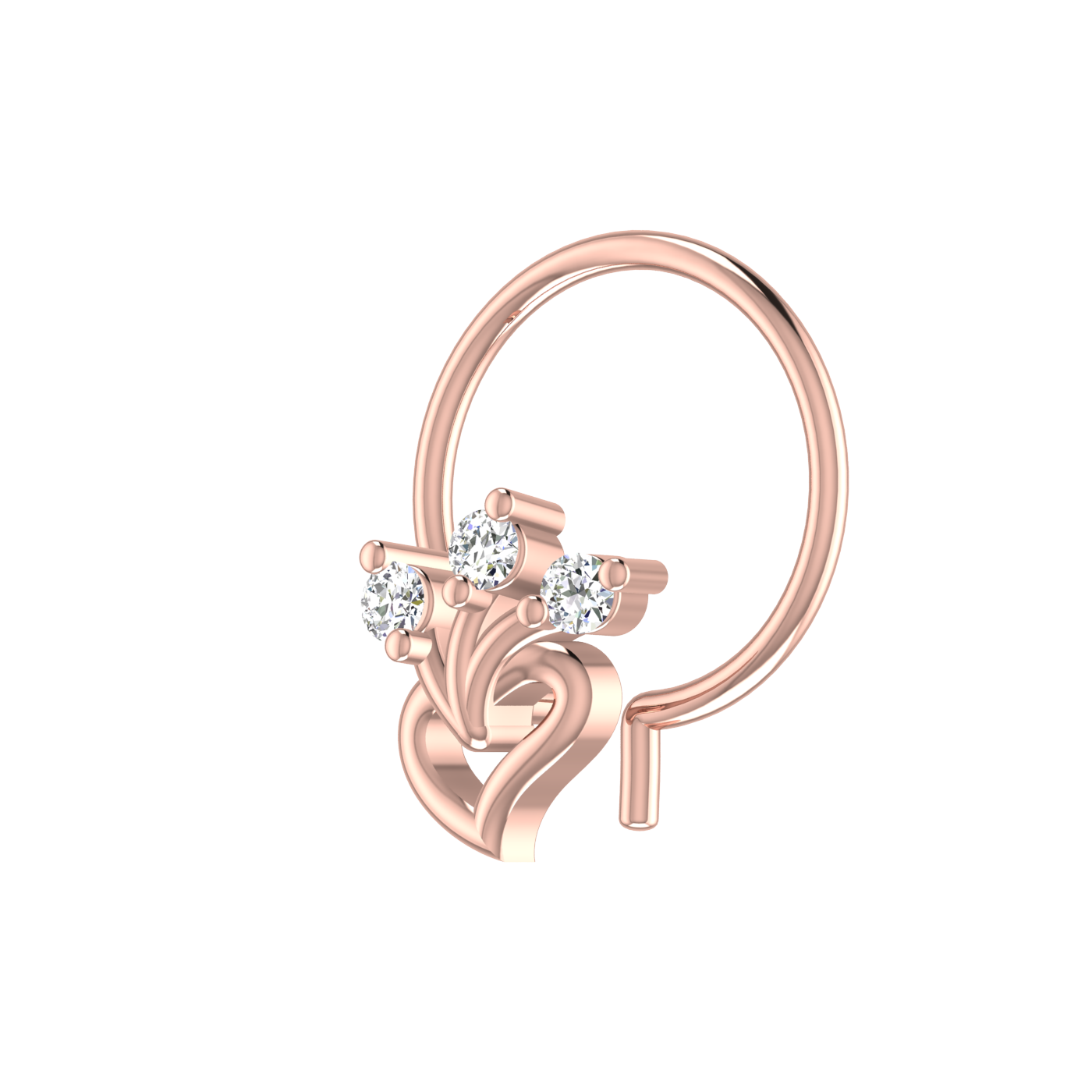 14K Gold Blooming Heart Design 0.03ct Natural Diamond Nose Pin