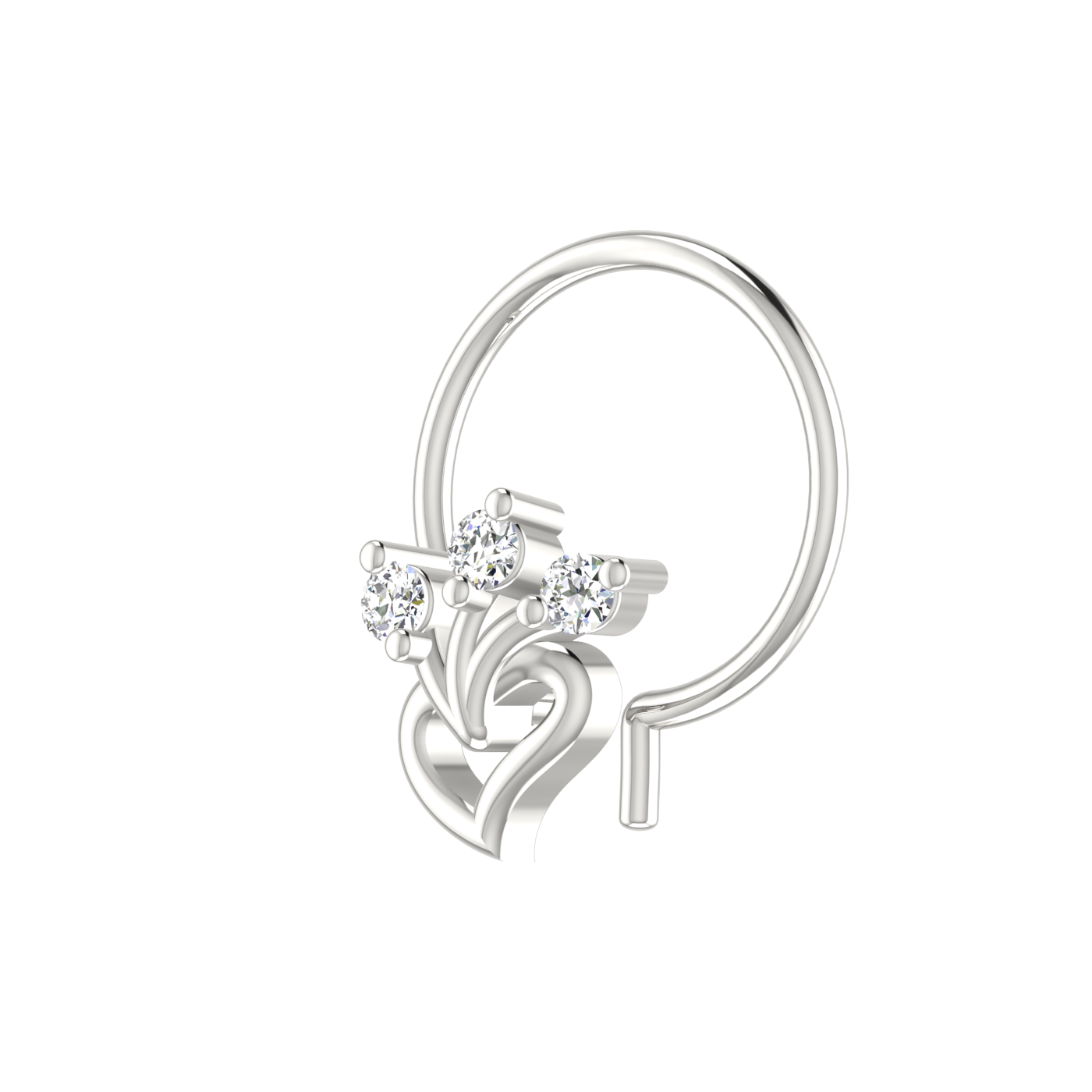 14K Gold Blooming Heart Design 0.03ct Natural Diamond Nose Pin