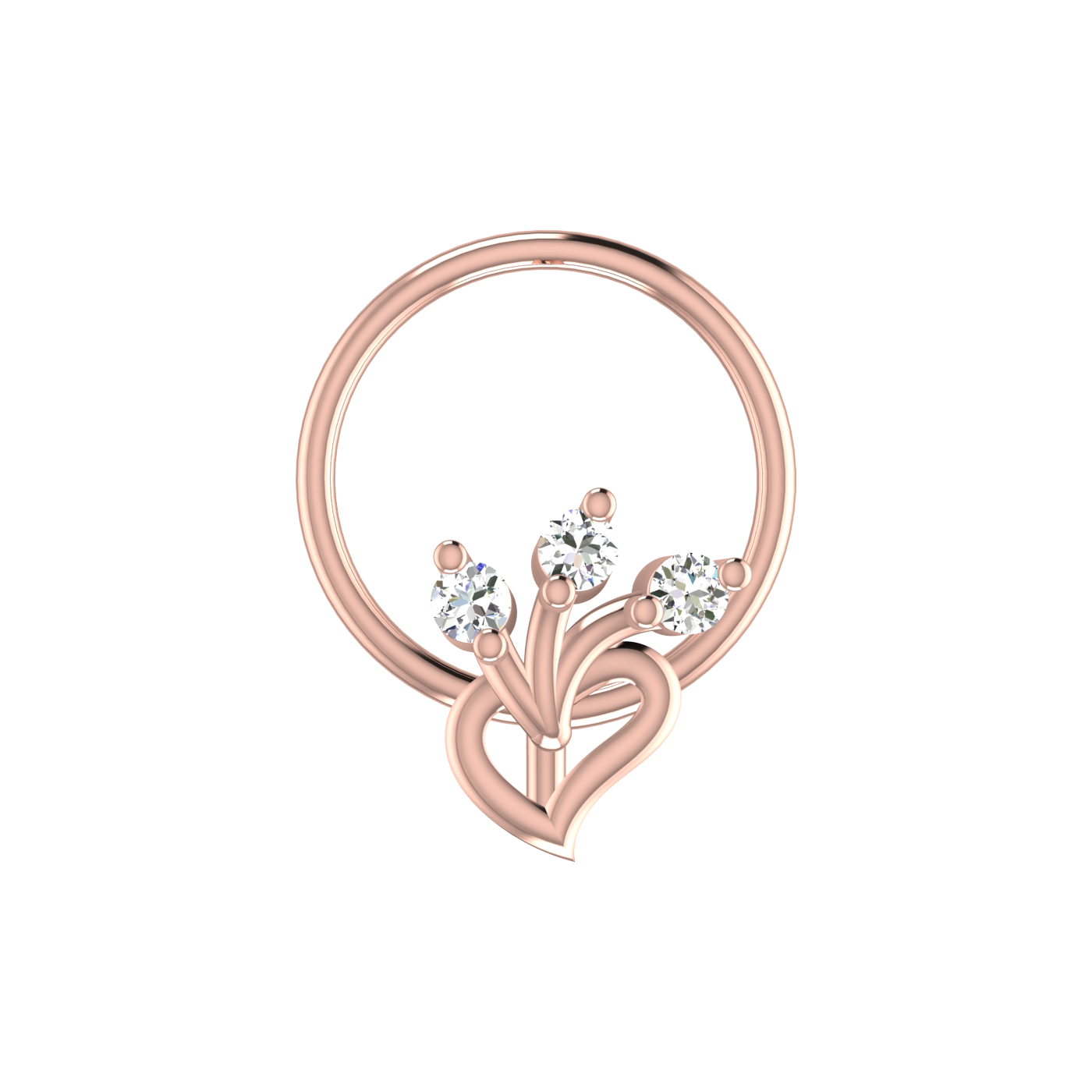 14K Gold Blooming Heart Design 0.03ct Natural Diamond Nose Pin