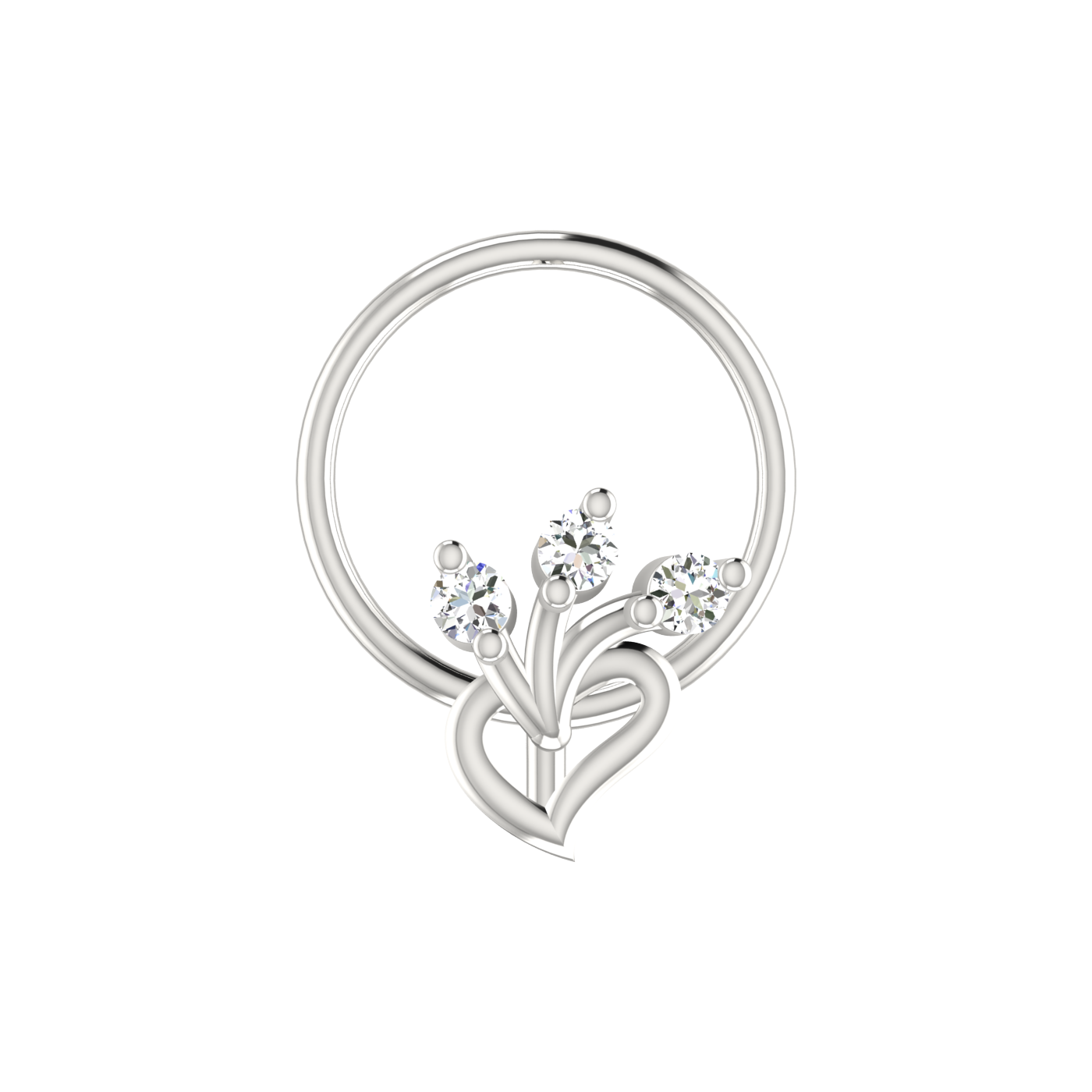 14K Gold Blooming Heart Design 0.03ct Natural Diamond Nose Pin