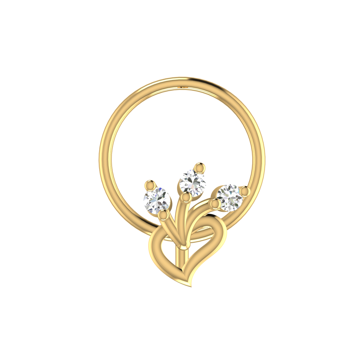 14K Gold Blooming Heart Design 0.03ct Natural Diamond Nose Pin