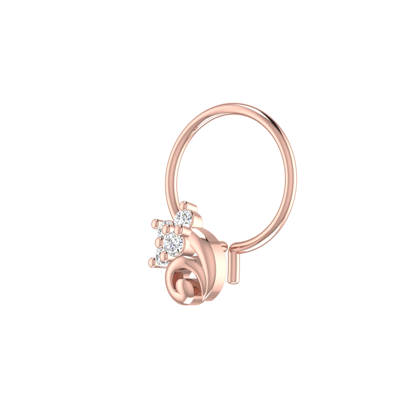 14K Gold Floral Swirl Design 0.045Ct Natural Diamond Nose Pin