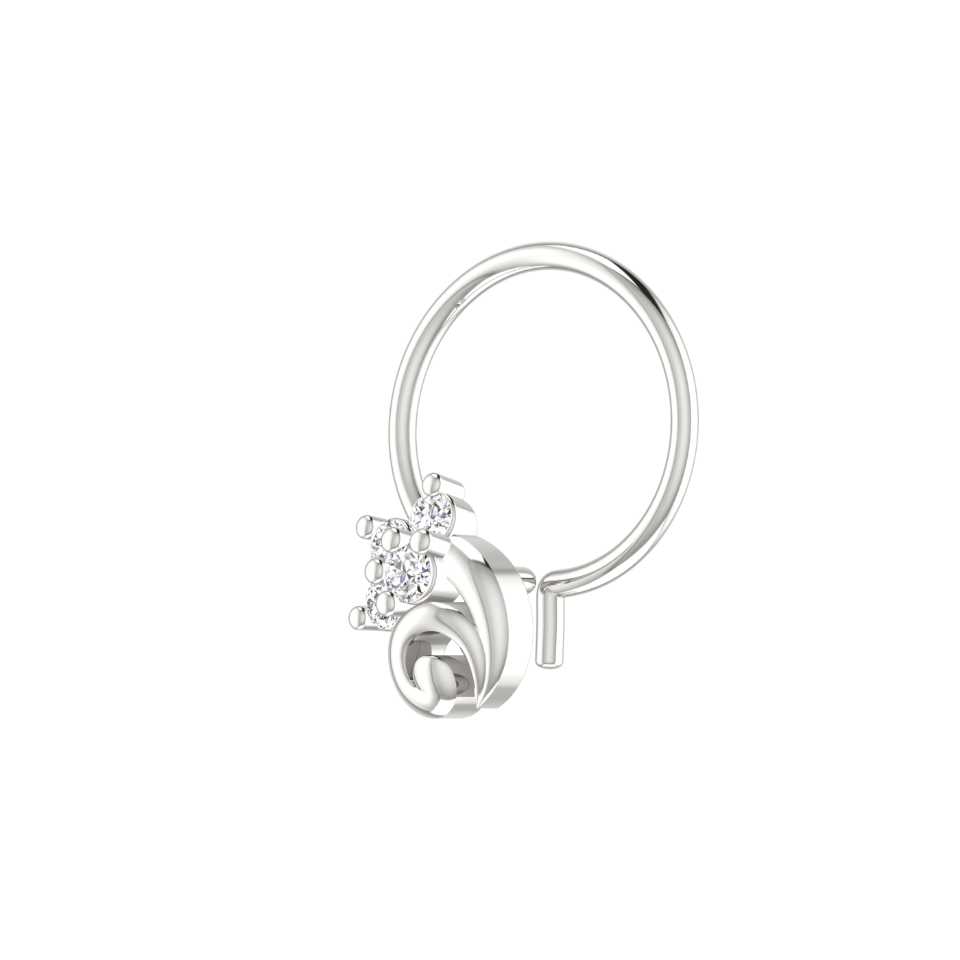 14K Gold Floral Swirl Design 0.045Ct Natural Diamond Nose Pin