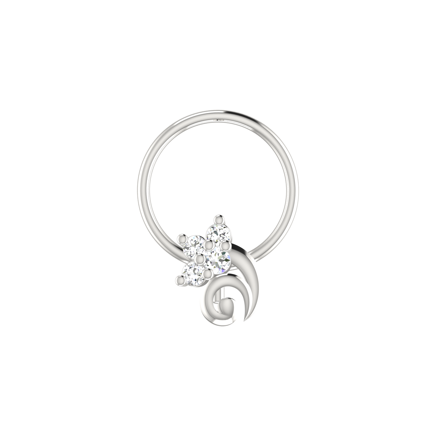 14K Gold Floral Swirl Design 0.045Ct Natural Diamond Nose Pin