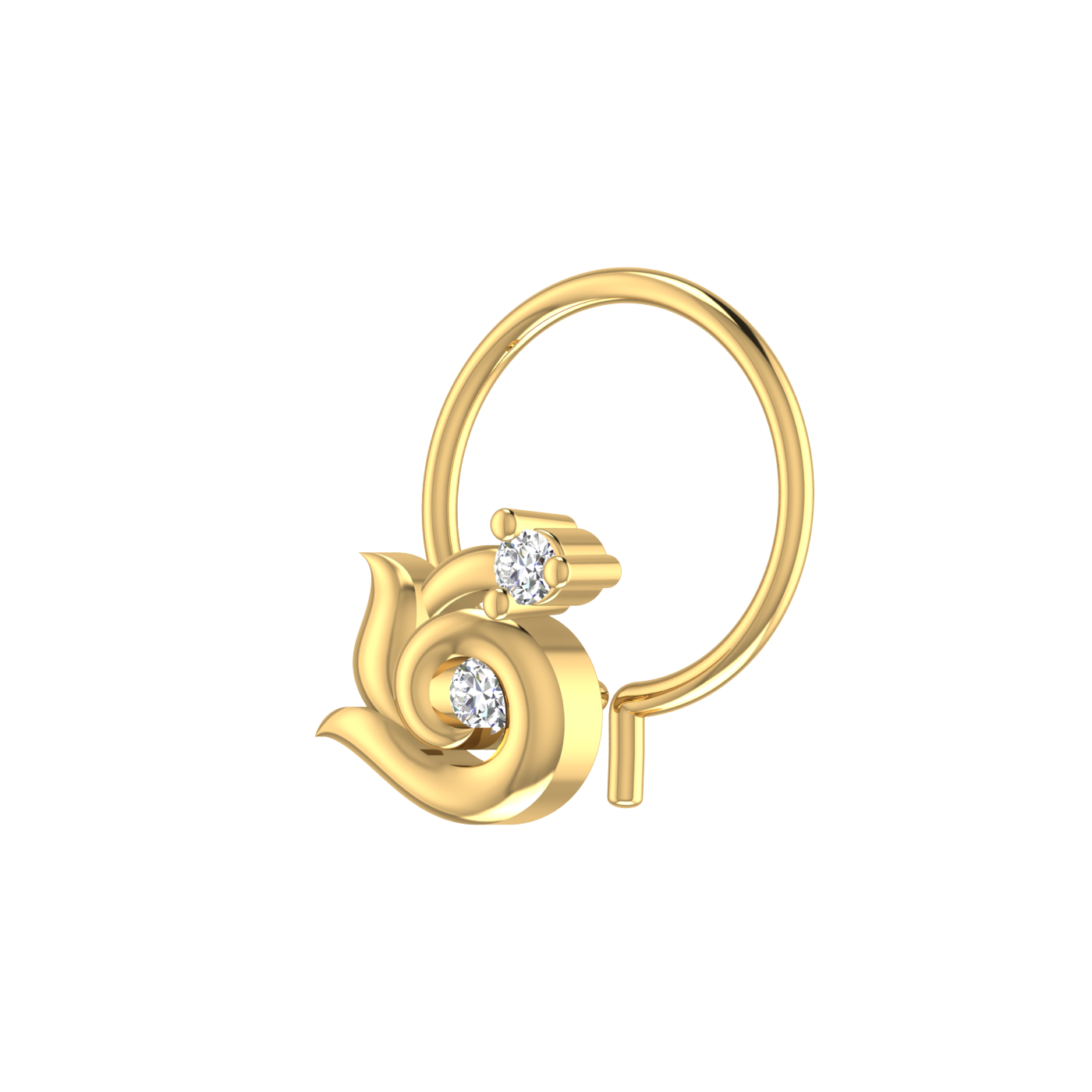 14K Gold Whirling Leaf Design 0.03ct Natural Diamond Nose Pin