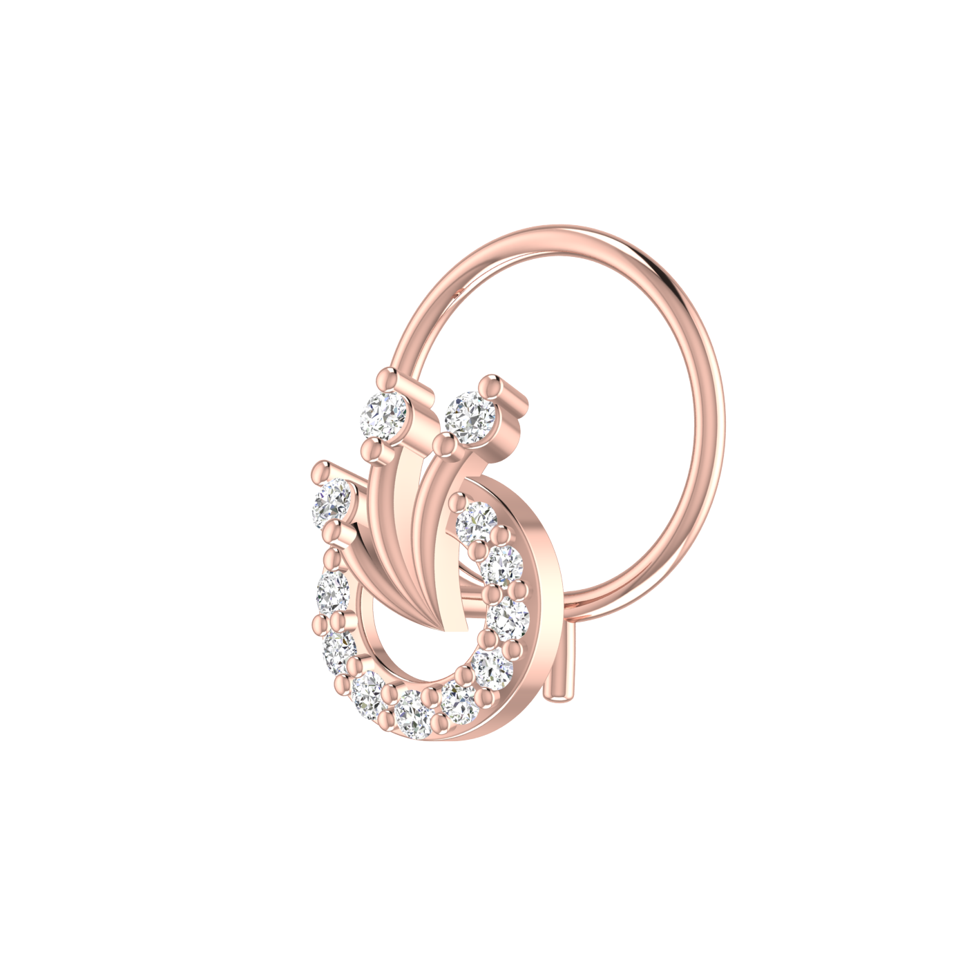 14K Gold Lunar Blossom Design 0.07ct Natural Diamond Nose Pin