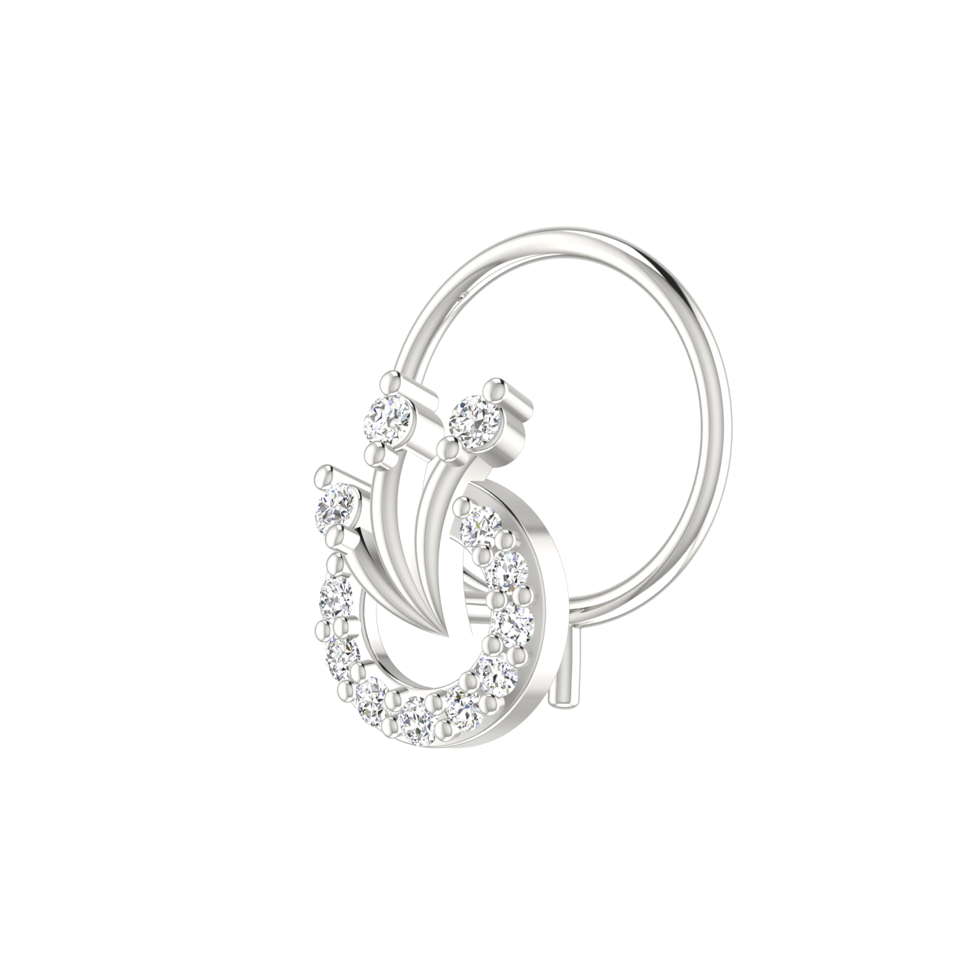 14K Gold Lunar Blossom Design 0.07ct Natural Diamond Nose Pin