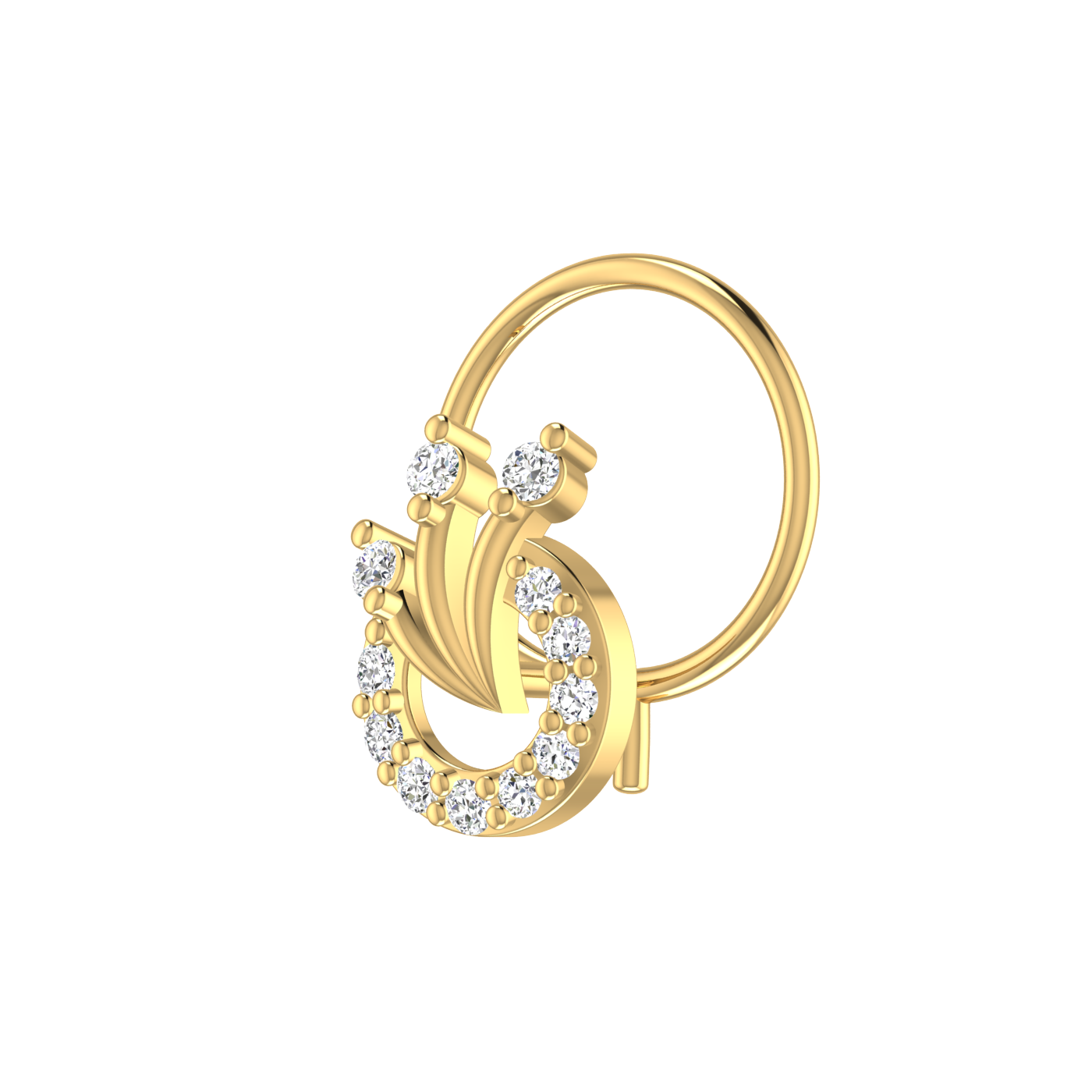 14K Gold Lunar Blossom Design 0.07ct Natural Diamond Nose Pin