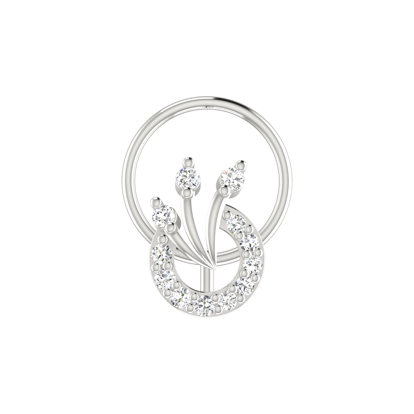 14K Gold Lunar Blossom Design 0.07ct Natural Diamond Nose Pin