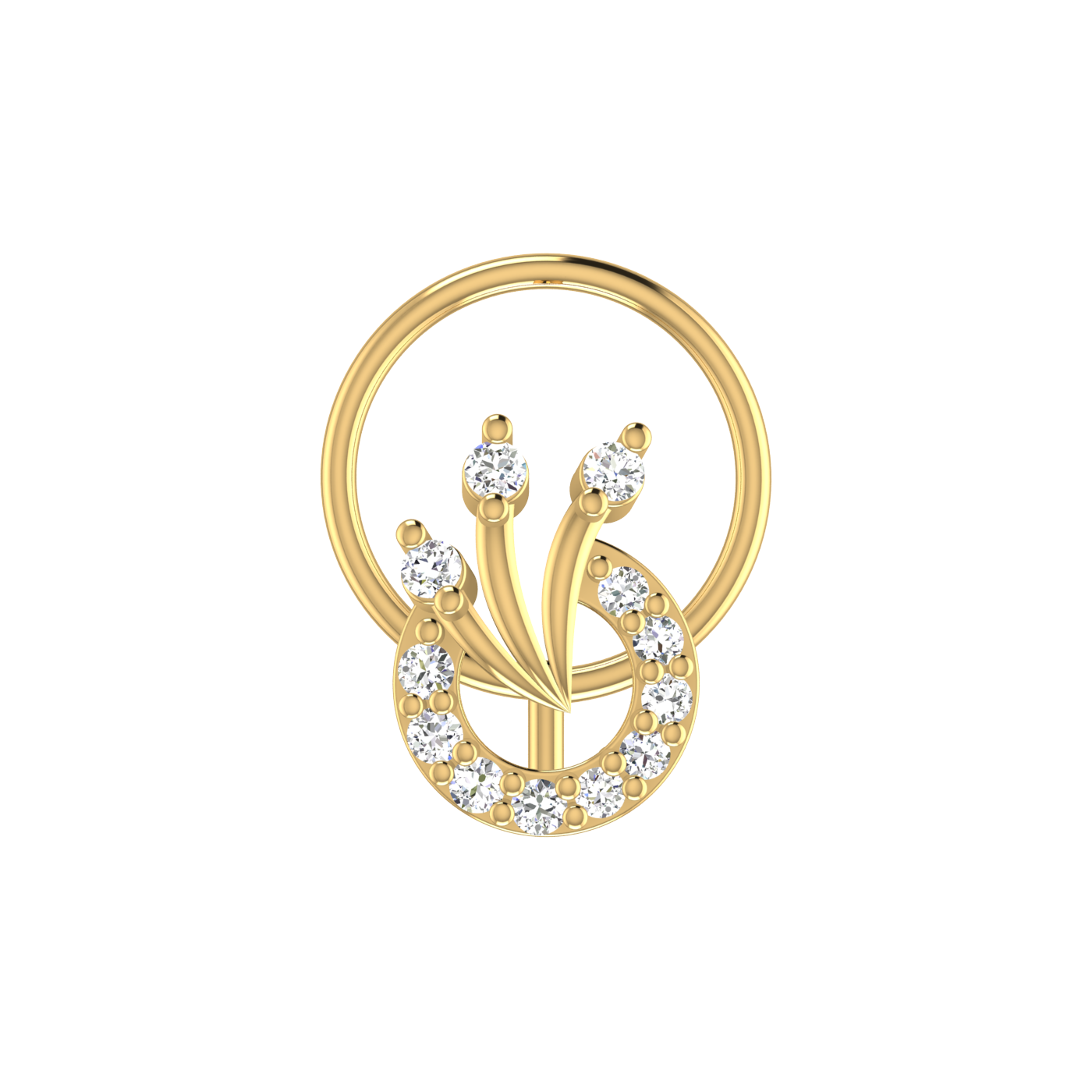 14K Gold Lunar Blossom Design 0.07ct Natural Diamond Nose Pin